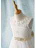 Beaded Ivory Lace Tulle Back Tiered Skirt Timeless Flower Girl Dress